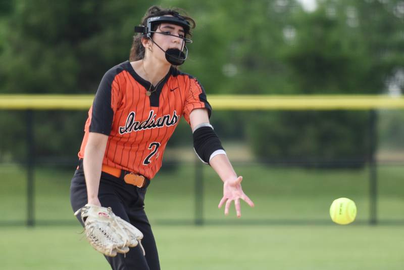 Minooka's Marina Hristov throws a pitch during the Class 4A Normal Community West Sectional semifinals against Bradley-Bourbonnais Tuesday, June 3, 2025.