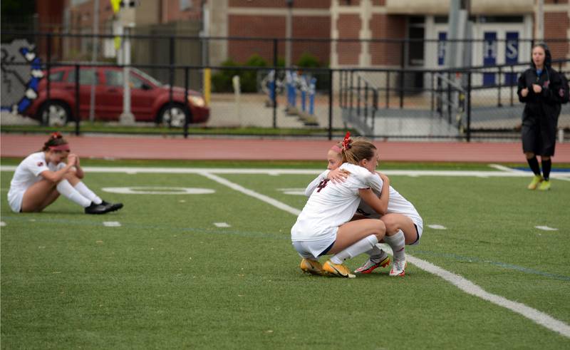 Hinsdale Central reacts to their 4/3 loss during the regional final game against Morton West Saturday May 21, 2022.