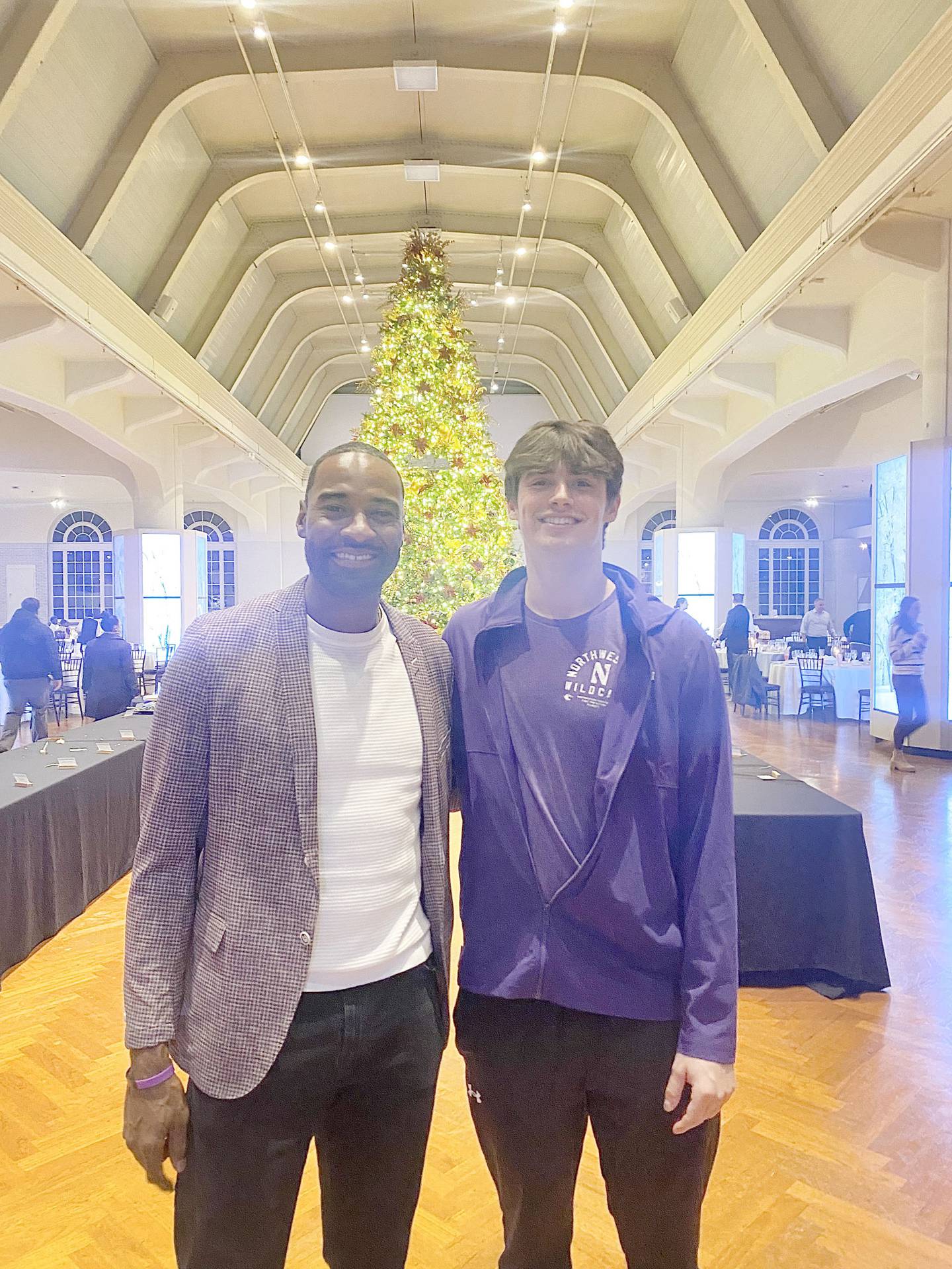 Princeton's Noah LaPorte, a freshman tight end for Northwestern, got to meet and have his photo taken with Detroit Lions Hall of Famer Calvin Johnson at Ford Museum in Detroit.