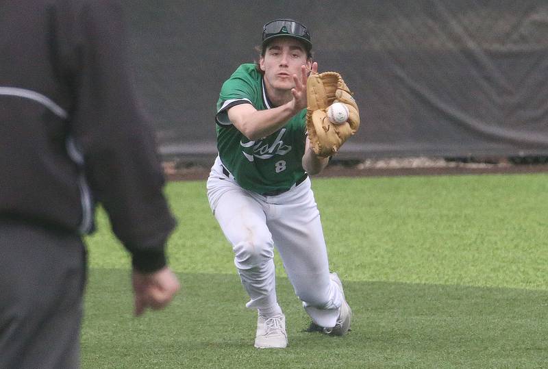 Seneca's Griffin Hougas misses a catch in right field on Thursday, May 1, 2025 at Seneca High School.