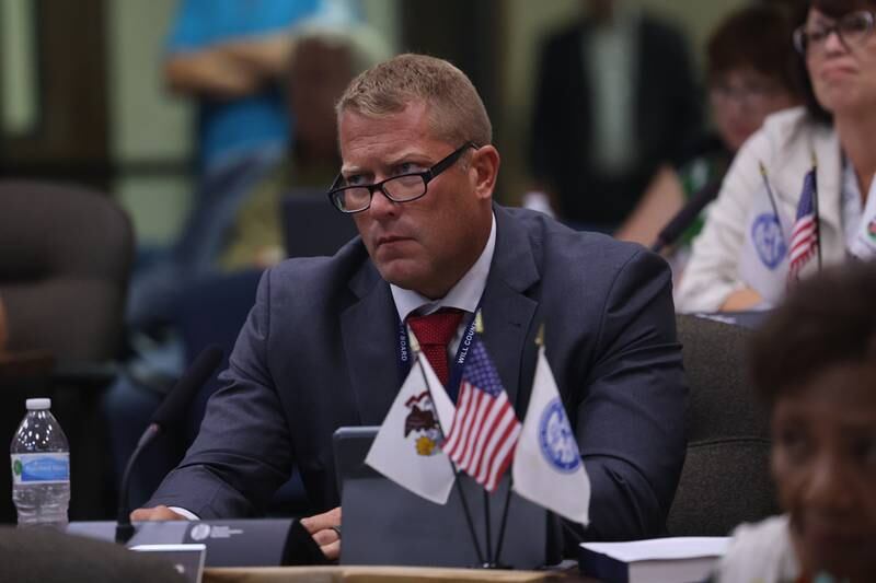 Will County board member Joe Van Duyne sits in on the Will County board meeting on Thursday, Aug. 17, 2023 in Joliet.
