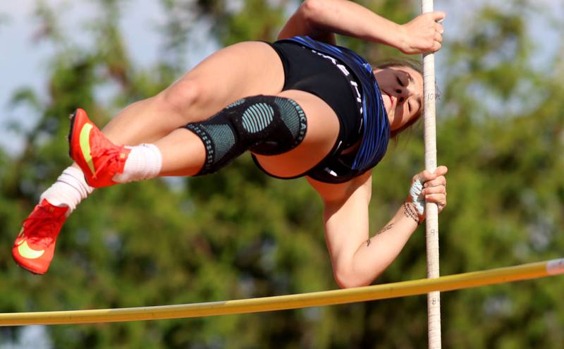 Woodstock’s Hannah Olsen competes in the pole vault in IHSA Class 2A Girls Sectional Track action at Genoa-Kingston School in Genoa on Friday, May 16, 2025.