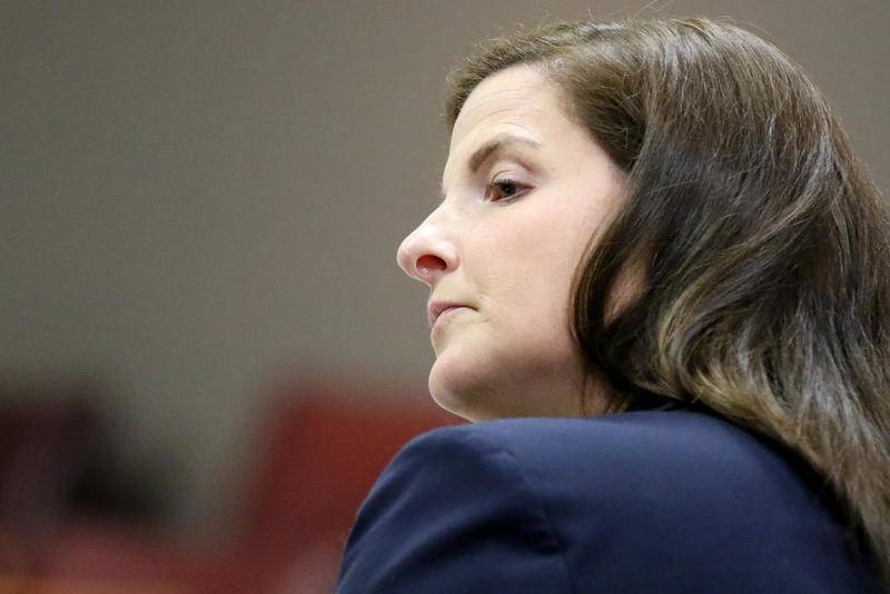 Assistant State's Attorney Randi Freese listens as defense attorneys Chuck Bretz and Kristine Honiotes speak representing Ryan Yarber inside McHenry County Judge Michael Coppedge's courtroom Friday, Aug. 14, 2020.