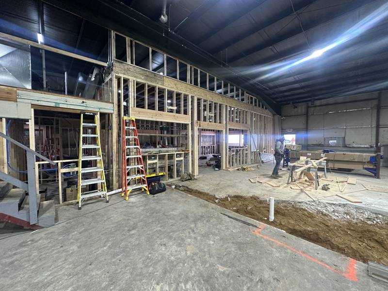 Construction is underway Tuesday, Feb. 5, 2024, at the new Moore Tires location in Rock Falls.