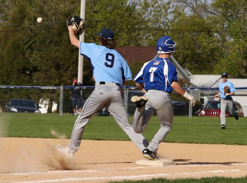 Princeton's Augie Christiansen beats a throw to first base Thursday.