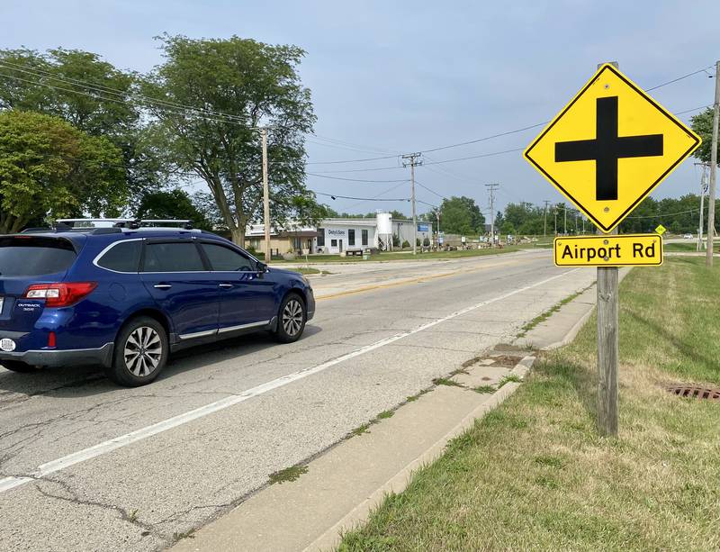 An SUV heads eastbound on Illinois Route 64 toward Airport Road in Sycamore on Sunday, July 13, 2025.