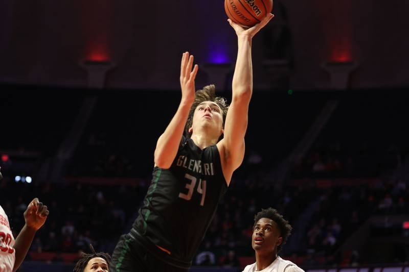 Glenbard West’s Braden Huff takes a shot against Bolingbrook in the Class 4A semifinal at State Farm Center in Champaign. Friday, Mar. 11, 2022, in Champaign.