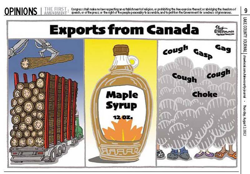 In the Best Use of Humor category, Lake County Journal cartoonist Tom Beck took first place for a cartoon titled "Exports from Canada" in the 2024 Northern Illinois Newspaper Association Awards competition.