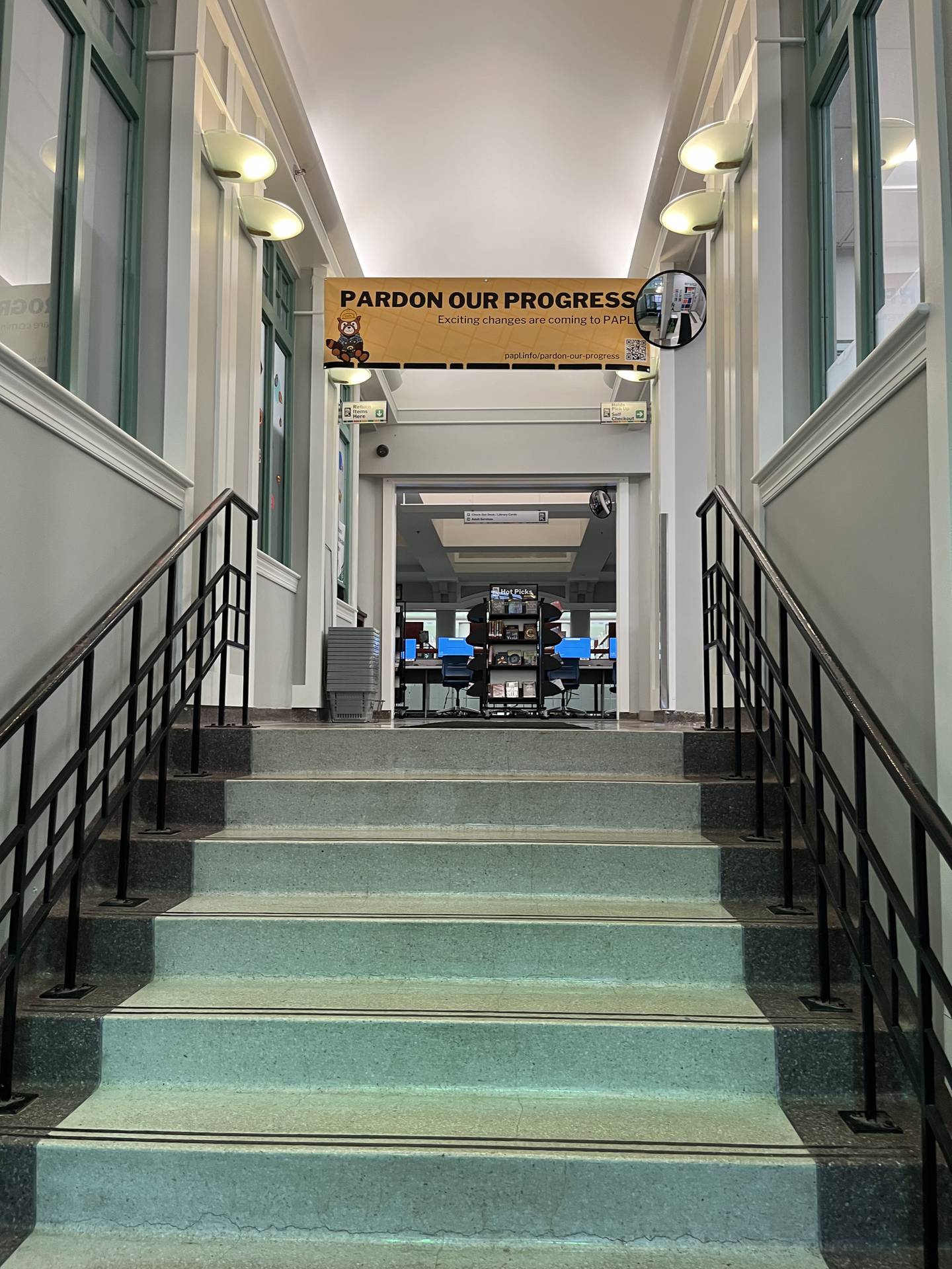 The center staircase in Plainfield Area Public Library will be removed as part of $10.5 million renovation project that will begin this spring.