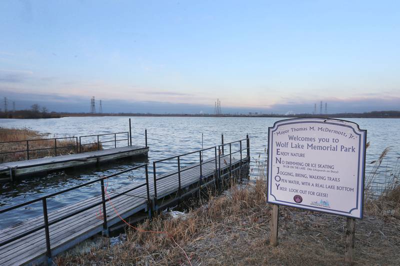 A view of the boat launch area in The Wolf Lake Memorial Park on Saturday, Feb. 21, 2026 in Hammond, Ind. The area is a potential site of the new Chicago Bears stadium.