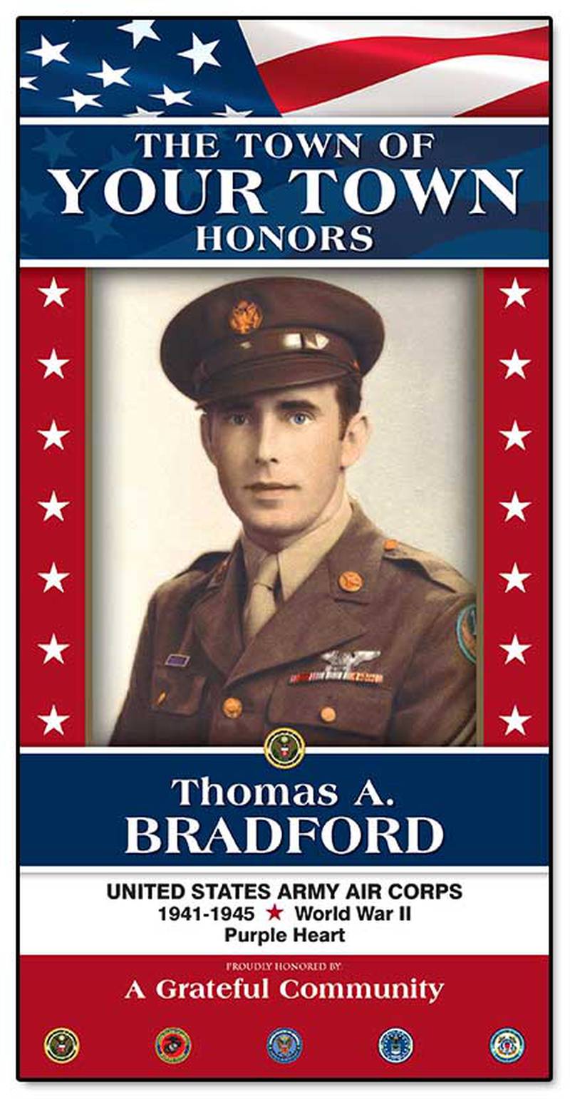 The Elburn Lions Club, American Legion post 630 and the village of Elburn are teaming up to honor local veterans, reserve and active duty military personnel with military banners that will displayed around along village roads over the next two years. Pictured is a sample banner.