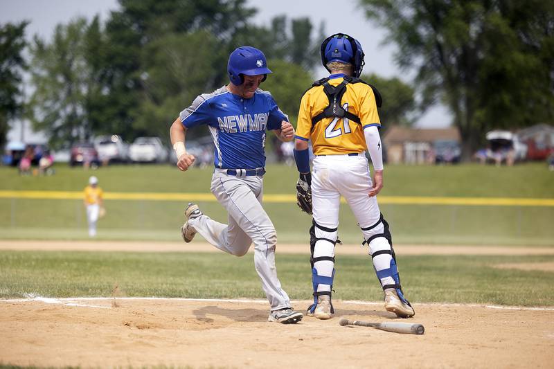 Newman’s Daniel Kelly scores against Johnsburg Saturday, May 31, 2025, in the Class 2A Sectional final in Mendota.