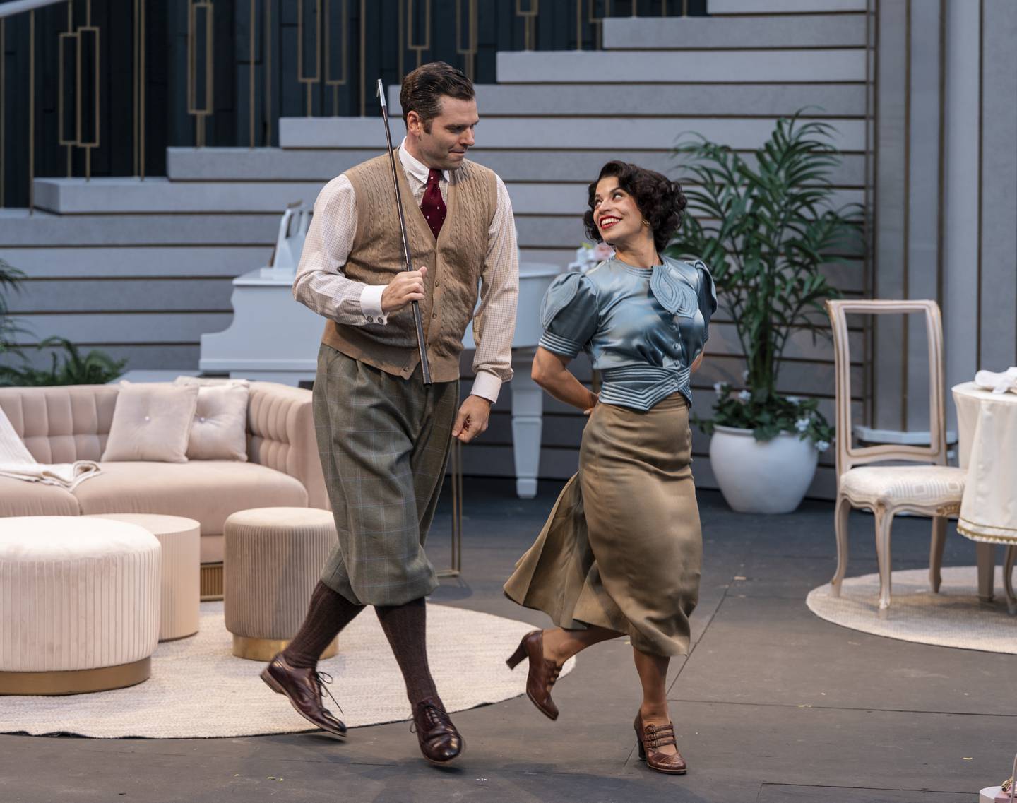 Nate Burger and Phoebe Gonzalez appear in "Fallen Angels," one of the summer repertory offerings at American Players Theatre. 2025