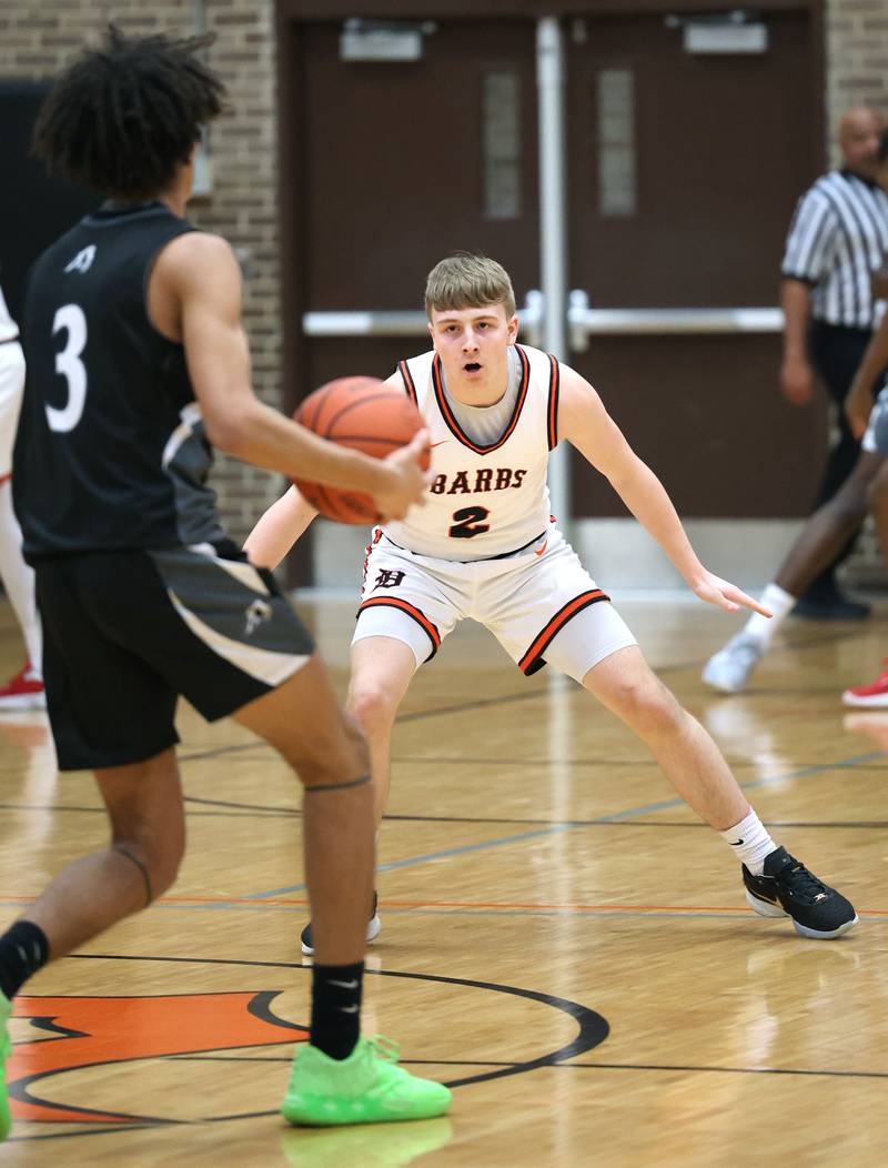 DeKalb’s Sean Reynolds plays defense against Kaneland's Evan Frieders during their game Monday, Feb. 12, 2024, at Huntley Middle School in DeKalb.