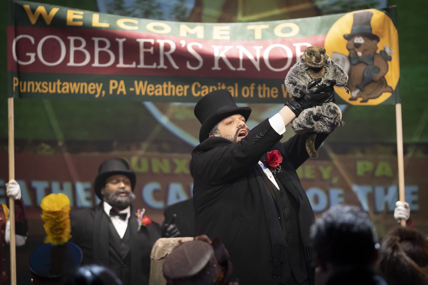 Vasily Deris plays Buster the groundhog wrangler in Paramount Theatre’s Groundhog Day: The Musical.