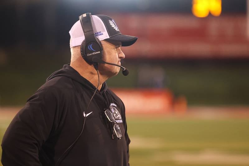 Lincoln-Way East head coach Rob Zvonar during the game against Loyola in the Class 8A championship on Saturday, Nov. 25, 2023 at Hancock Stadium in Normal.