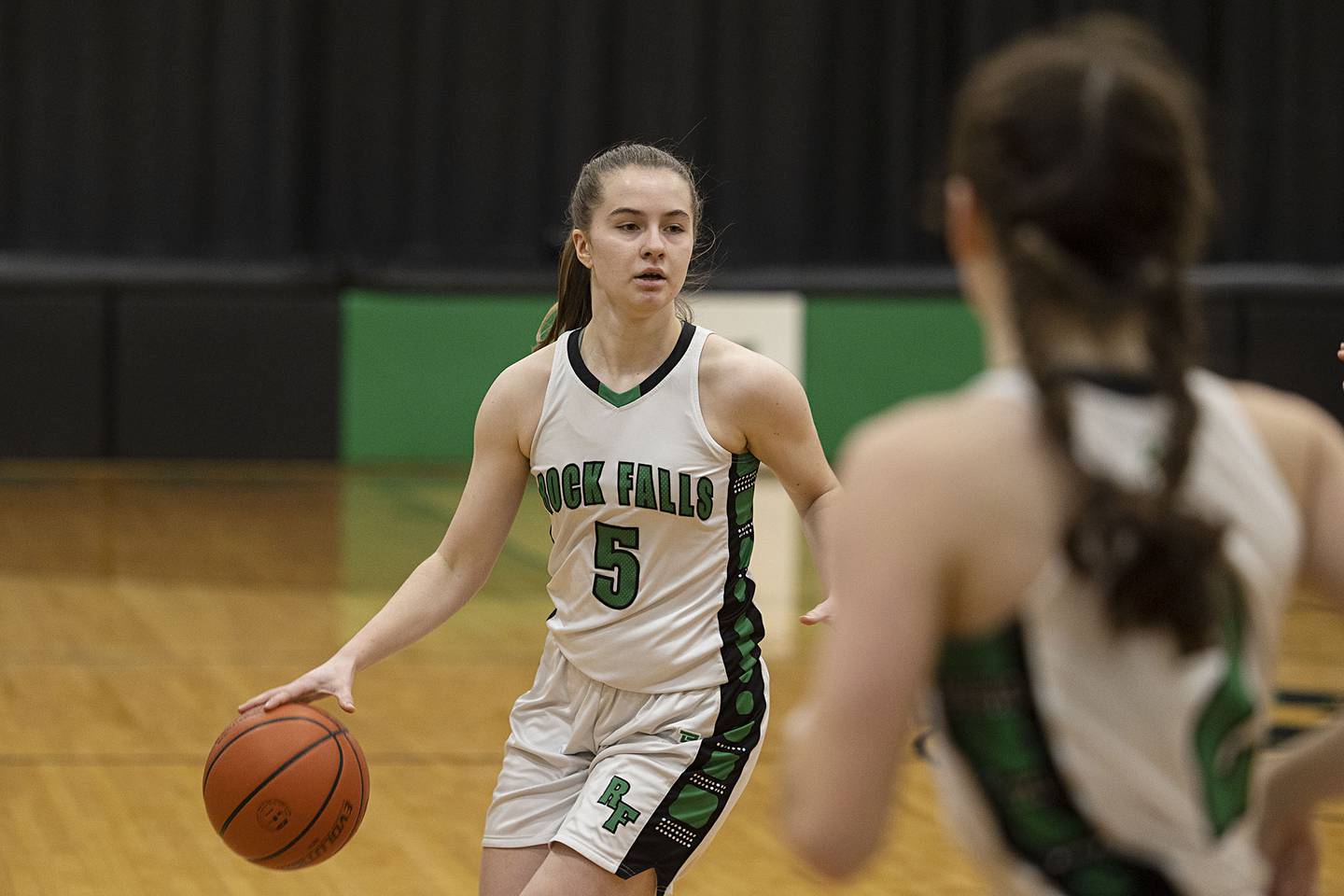 Rock Falls’ Rylee Johnson handles the ball Friday, Jan. 27, 2023 against Rockford Lutheran.