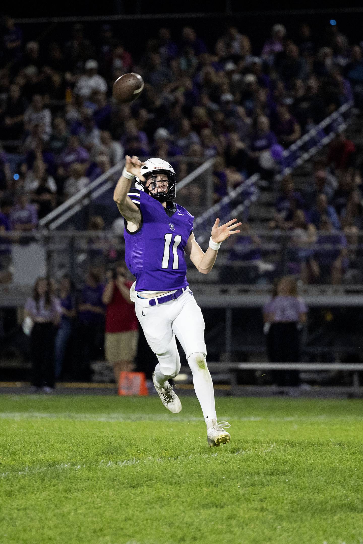 Dixon’s Jagger Kemp fires a pass downfield on a fake punt for a first down against Stillman Valley Friday, Oct. 3, 2025.