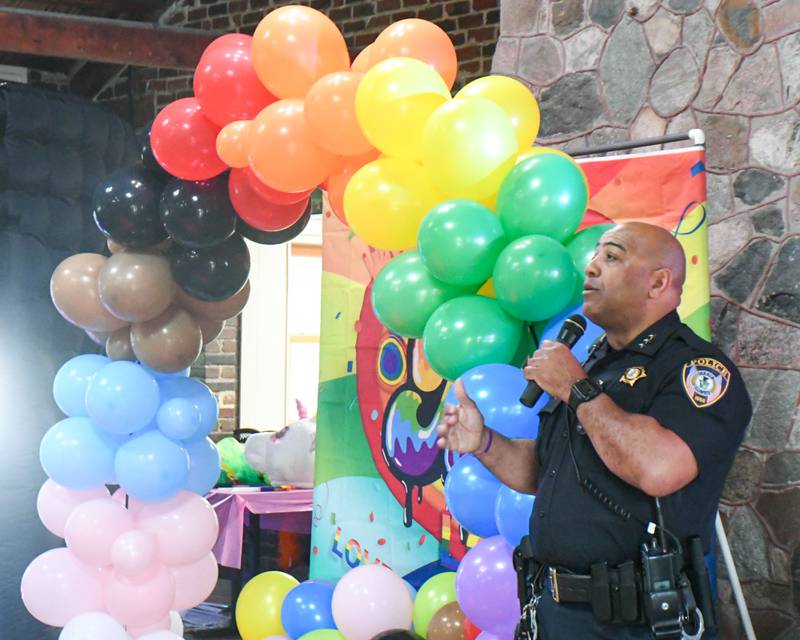 DeKalb Police Chief David Byrd speaks to community members during the inaugural Pride in the 815 event at Hopkins Park in DeKalb to kick off Pride Month in DeKalb County held on Saturday June 1, 2024.