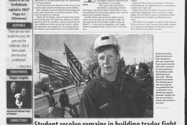 Historical covers for April 2: Student resolve remains in building trades fight