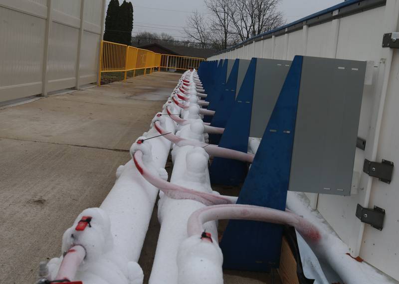 A close up view of the chiller system at The Schweickert Arena ice rink on Tuesday, Nov. 25, 2025 at Washington Park in Peru. The rink opens this weekend. With the new chiler system, the ice rink is expected to stay open until the end of February 2026.