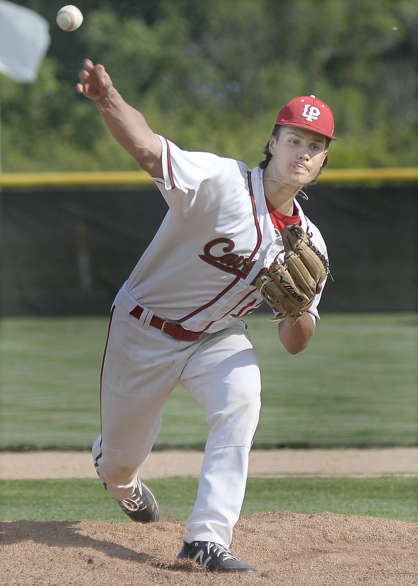 La Salle-Peru starting pitcher Brendan Boudreau fires a pitch against Kankakee  on Monday, May 22, 2023 in Oglesby.