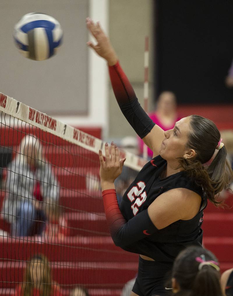 Sauk Valley’s ReAnna Brant plays the ball against Kishwaukee Wednesday, Oct. 29, 2025.