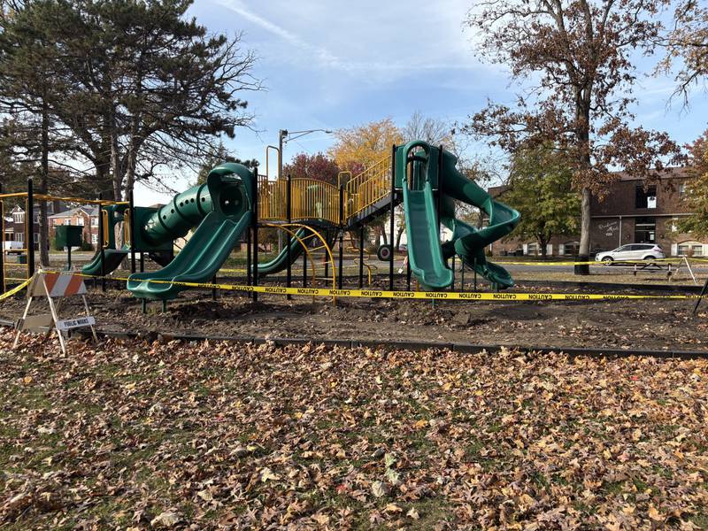 The playground at City Park in Streator was closed this morning to replace the mulch bedding.