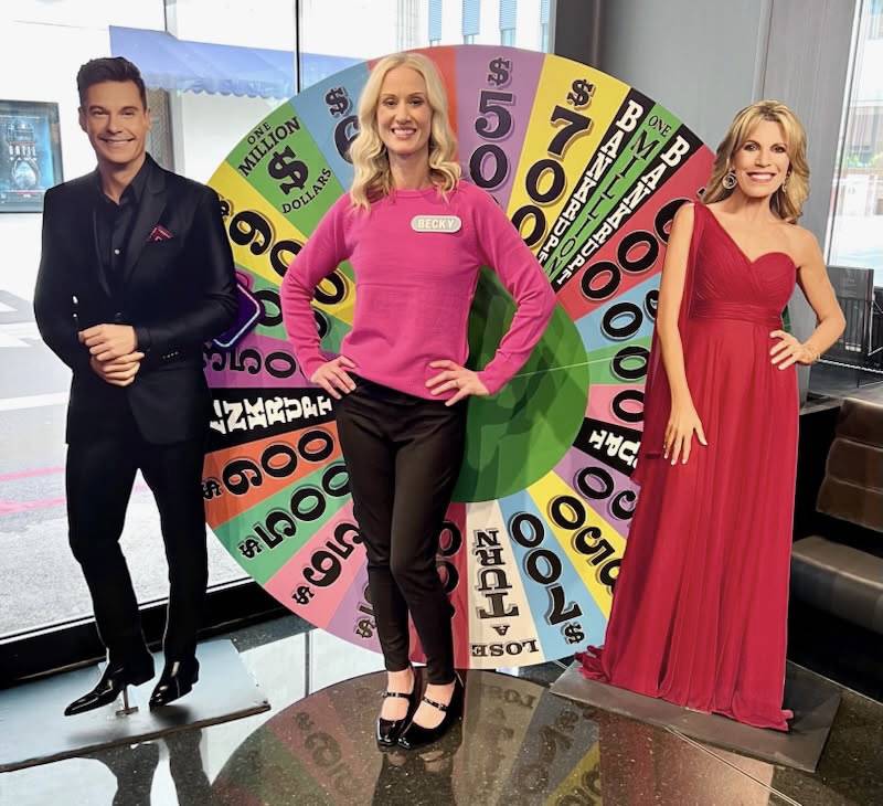 Yorkville mother, Becky Lenski, was selected as a contestant on the Wheel of Fortune, airing on Wed., April 16, at 6:30 p.m, with hosts Ryan Seacrest and Vanna White. Pictured, Lenski poses with a cutout at the game's famed Hollywood studio.