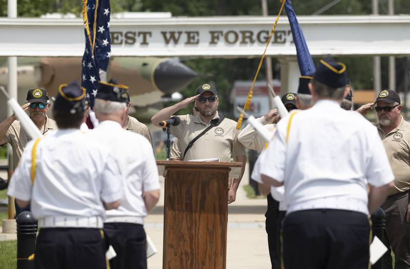 The colors are presented before the legacy stone ceremony Sunday, June 8, 2025, at Veterans Park in Dixon.