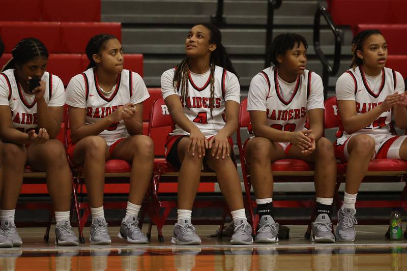 Bolingbrook’s Sydney Dodd (4) sits on the bench after an injury in the third quarter against Joliet West on Thursday, Jan 23, 2025 in Bolingbrook.