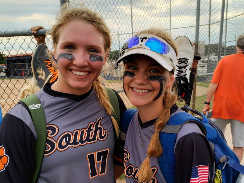 Wheaton Warrenville South's Maddie Pool (left) and Presley Wright