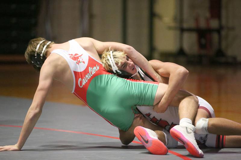 Ottawa's Kaden Geiger wrestles L-P's Zach Pocivasek on Thursday, Jan. 9, 2025 in Sellett Gymnasium at L-P High School.