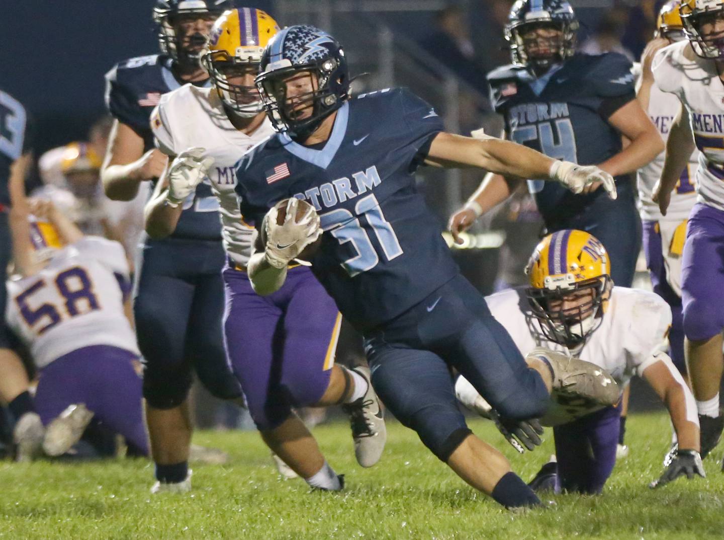 Princeton's Cameron Lemons runs the ball against Mendota on Friday, Sept. 22, 2023 at Bureau Valley High School.