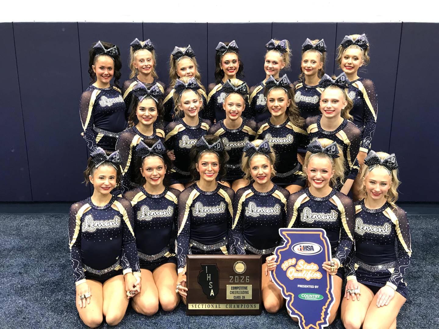 The Lemont competitive cheer team won the Class 2A Reavis Sectional championship and competed in the IHSA State Finals last weekend in Bloomington. The team includes (not listed as pictured): Emma Betley, Holly Borner, Aleksa Tomala, Emma Fedorovich, Sabrina Tavolino, Hailey Borner, Morgan Sadelski, Kyla Church, Allyson Fluder, Victoria Swanstrom, Ella Phelan, Alexandra Tselios , Samantha DuVall, Ellasyn Berndt, Melanie Wallace, Emma Schrimpl, Natalie Oprondek and Zianna Schneider. The squad is coached by Bree Grady-Simpson, assisted by Claudia DeSantis and Keri Storako.