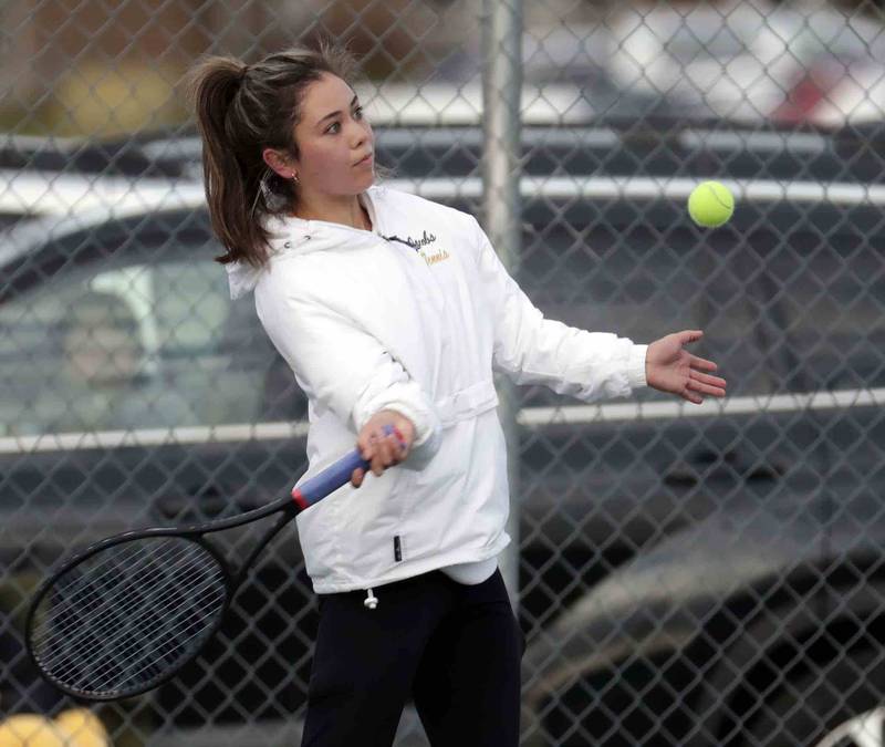 Kylie Cohn, of Jacobs during the IHSA State girls tennis tournament Thursday October 20, 2022 at Hersey High School in Arlington Heights.