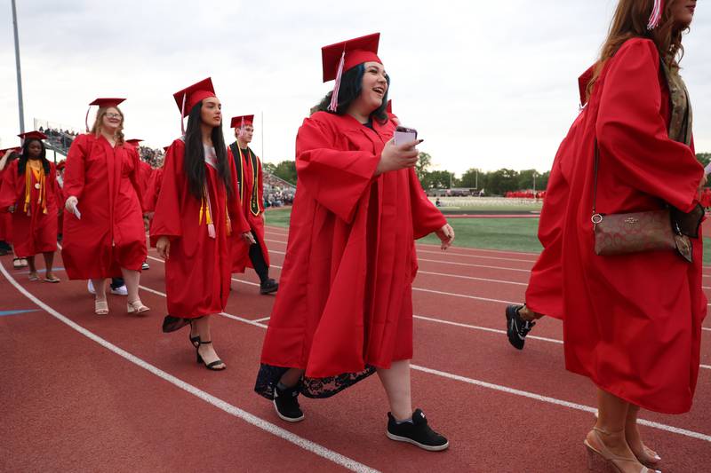 Graduates enter the stadium ahead of the Bradley-Bourbonnais Community High School commencement ceremony on Thursday, May 21, 2026.