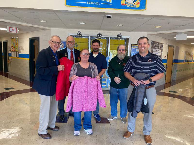 Oglesby Elks donated $1,000 to Oglesby Elementary for the “Students in Need” initiative. From left are Elks Grant Coordinator Ken Ficek, Exalted Ruler Bill Gandolfi,  School Nurse Jordan Pyatt and Principal Mike Balestri, Elks Board President Lee Thompson and Treasurer Gary Ferrari.