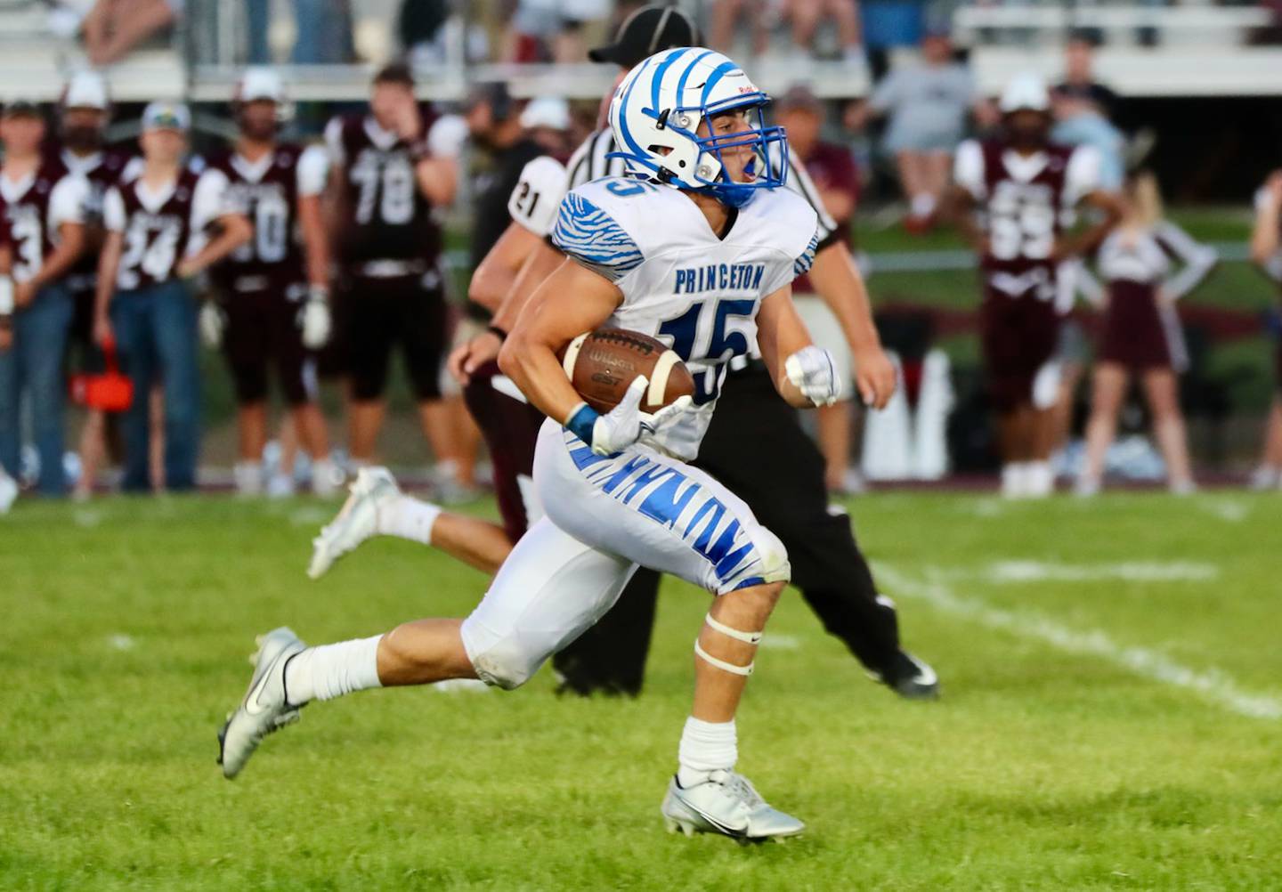 Princeton's Augie Christiansen races for a touchdown at Rockridge Friday night.