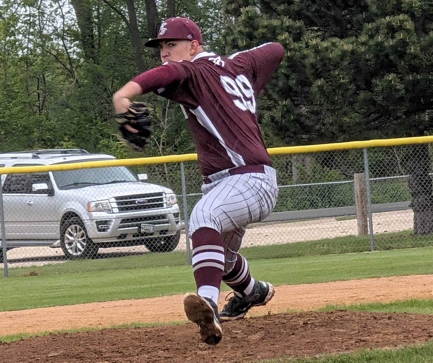 Richmond-Burton's Anthony Harvey delivers a pitch against Marengo during a Kishwaukee River Conference baseball game Thursday, April 30, 2026, in Marengo.