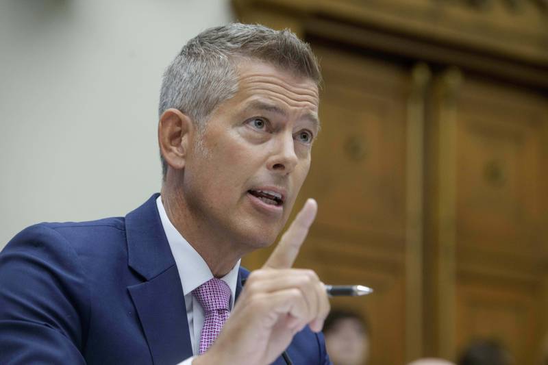 Secretary of Transportation Sean Duffy testifies during a House Committee on Transportation and Infrastructure Oversight hearing on the Department of Transportation's Policies and Programs and Fiscal Year 2025 Budget Request on Capitol Hill, Wednesday, July 16, 2025, in Washington. (AP Photo/Rod Lamkey, Jr.)