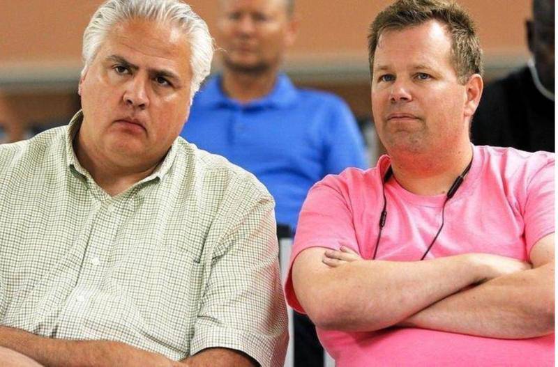 Woodstock-based attorney Robert Hanlon (left) and Algonquin Township Highway Commissioner Andrew Gasser attend an Algonquin Township Board meeting June 14, 2017 in Crystal Lake.