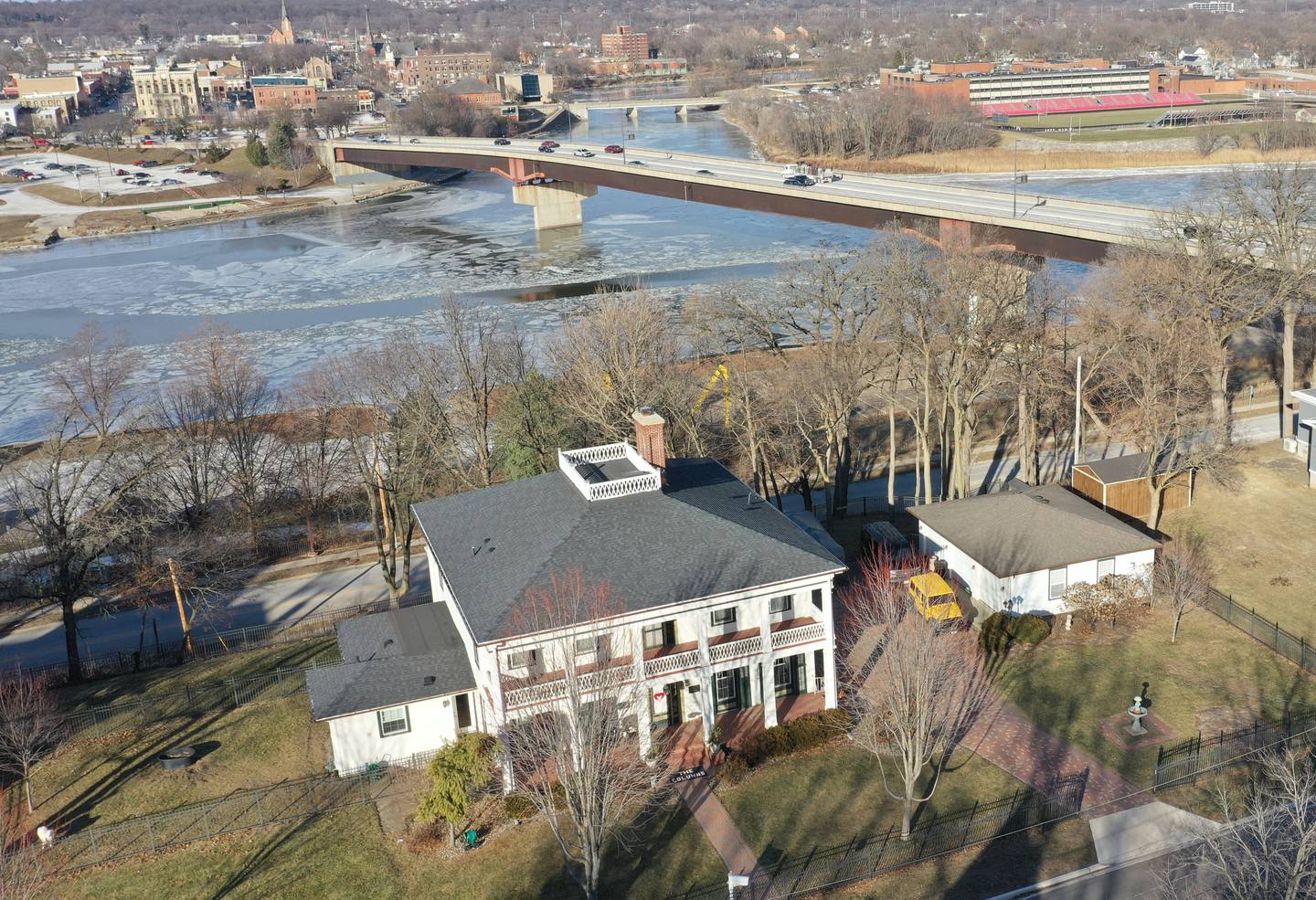 In the early to mid 1850s, abolitionist John Hossack engaged the services of architect Sylvanus Grow to design his new home, which was to be built on the south bluff overlooking the Illinois River. The home was completed circa 1854-55. It was rumored to be a stop on the Underground Railroad. The house has graced that spot on Ottawa’s south bluff and has been a landmark to generations of Ottawans.
In the 1920s and 1930s, the federal government sent staff to Ottawa to photograph the house and conduct historical research on it. In 1972, it was placed on the National Register of Historic Places.