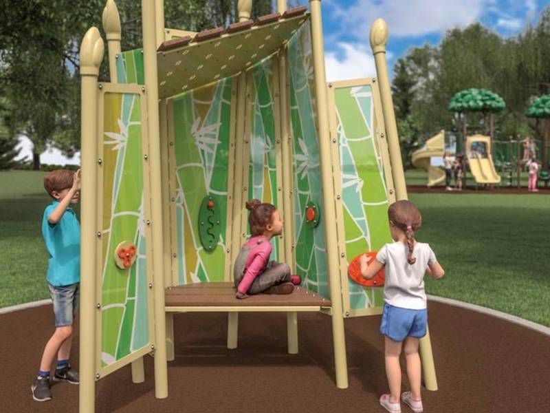 Renderings of creative thematic structures that could be part of a new inclusive playground the city hopes to build in 2023 at Emricson Park in Woodstock.