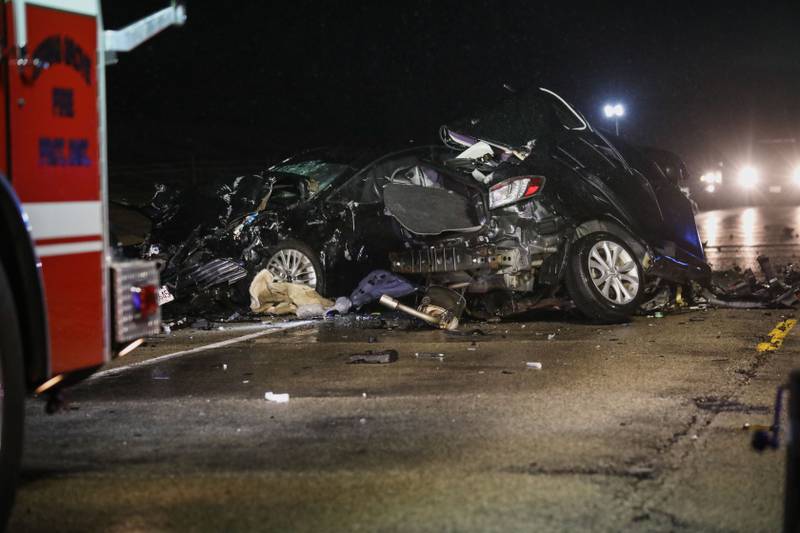 A three-vehicle crash Friday, March 18, 2022, in Spring Grove sent two to the hospital and shut down Route 173 for several hours.
