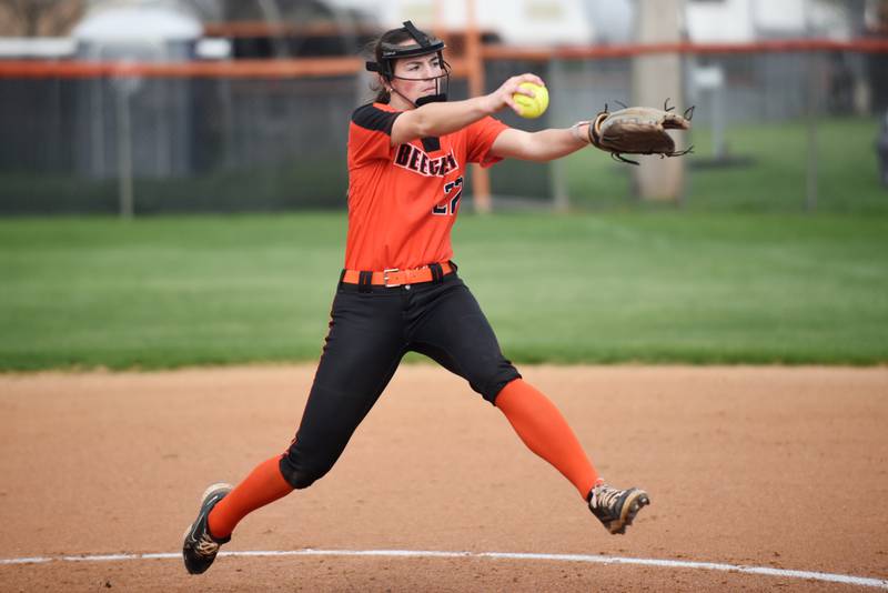 Beecher's Taylor Norkus throws a pitch during a home game against Wilmington Thursday, April 24, 2025.