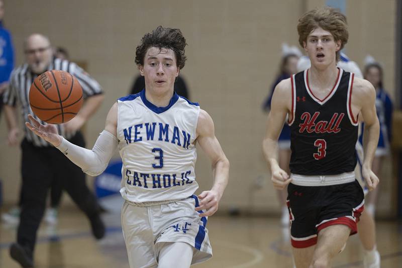 Newman’s Garret Matznick handles the ball against Hall Friday, Feb. 2, 2024 at Newman High School.