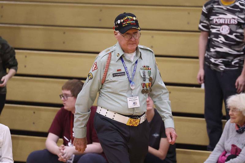 Army Veteran Larry Bettehausen is honored at the Lockport Township High School 10th Annual Veterans Night Celebration on Friday, Dec. 6, 2024.