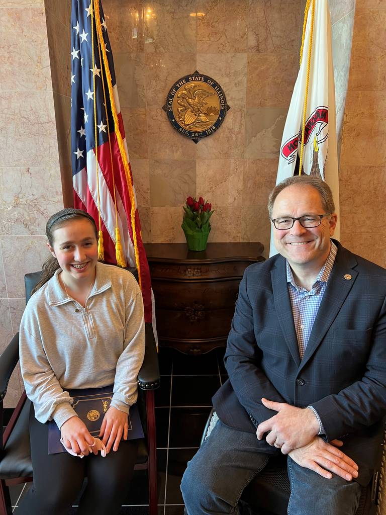 Middle School Grand Prize Winner Sadie Miller and Senator McConchie