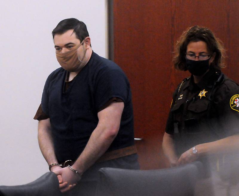 Jonathan J. Van Duyn, 33, walks into the courtroom for his sentencing hearing before Judge Phillip A. Koss in Walworth County circuit court the morning of Friday, Oct. 29, 2021. Van Duyn, who pleaded guilty in August to abducting his daughter from Walworth County last December, was sentenced to 12 1/2 years, 7 1/2 of which will be served in prison. Van Duyn also faces charges in Illinois for first-degree murder and concealing a homicide death in connection to the death of 33-year-old Michelle Arnold-Boesiger, formerly of Marengo.